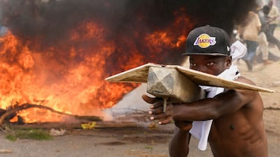 A demonstrator takes part in a protest in the central Kenyan town of Nanyuki against US plans to establish an Ebola isolation centre at a nearby military base. Reuters