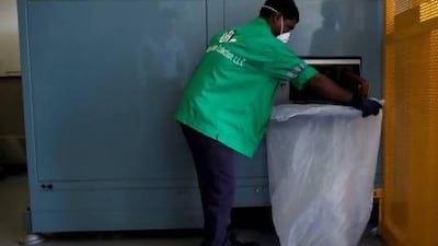 A newly installed compost machine that turns food waste into compost for a herb garden at the Westin Hotel in Abu Dhabi. Christopher Pike / The National