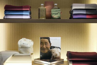 Cashmere items in a shop of Italian exclusive ready-to-wear fashion group Loro Piana in Paris. AFP PHOTO / Lionel Bonaventure/AFP