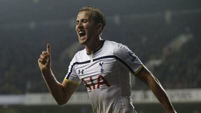 Tottenham Hotspur's Harry Kane celebrates after scoring a goal against Brighton & Hove Albion during their 2-0 League Cup win on Wednesday night to reach the quarter-finals. Suzanne Plunkett / Reuters / October 29, 2014