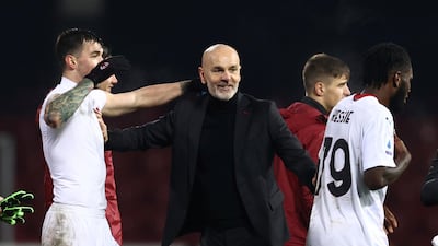 Milan manager Stefano Pioli celebrates after the match. AP