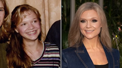 Ariana Richards in 1993 and at the 'Jurassic World Dominion' premiere. Getty / Reuters