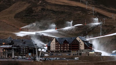 Snow cannon are used on the bare slopes of Peyragudes ski resort in south-western France. AFP