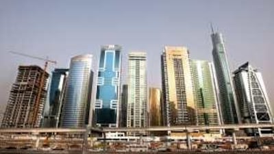 View of the Jumeirah Lake Towers in Dubai.