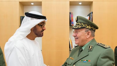 Sheikh Mohamed bin Zayed, Crown Prince of Abu Dhabi Deputy Supreme Commander of the UAE Armed Forces, left, meets Lt Gen Salah in Abu Dhabi in 2014. Ryan Carter / Crown Prince Court - Abu Dhabi