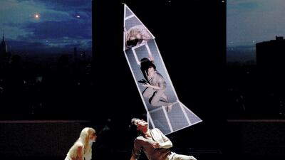 Michael C Hall and Sophia Anne Caruso perform in the David Bowie created stage show 'Lazarus' during a press preview in London on November 3, 2016. AFP