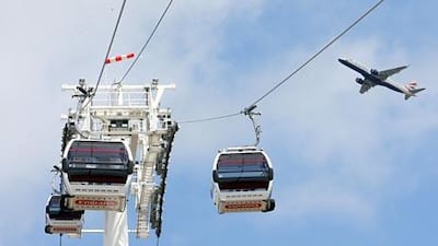 The Emirates Aviation Experience, which opens next month, is located on the south side of Emirates Air Line, a cable car link across the Thames in London. Stephen Lock for The National