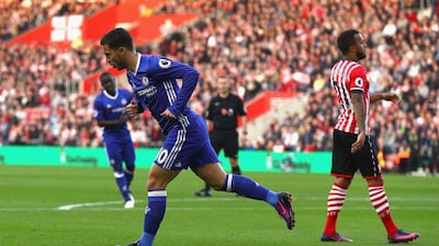 Eden Hazard of Chelsea celebrates scoring his side’s first goal. Ian Walton / Getty Images