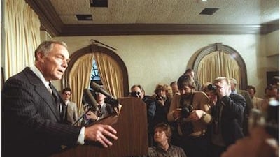 Alexander Haig makes his 'I'm in command here' speech after the assassination attempt on President Reagan on March 30, 1981.