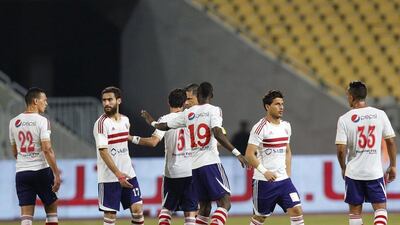 Zamalek players react during their Egyptian Premier League loss to Cairo rivals Al Ahly on Tuesday. Amr Abdallah Dalsh / Reuters