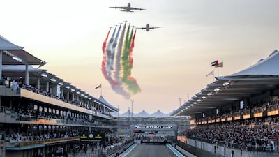 The Al Fursan aerobatics team perform at the Yas Marina Circuit. Victor Besa / The National