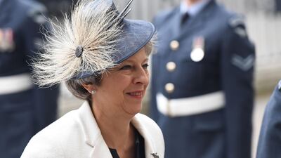 Theresa May arrives for a service to mark the centenary of the Royal Air Force. AFP