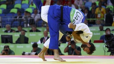 UAE’s Sergiu Toma in action against Italy’s Matteo Marconcini during their men’s 81kg judo bronze medal A match of the Rio 2016 Olympic Games in Rio de Janeiro on August 9, 2016. Kai Pfaffenbach / Reuters