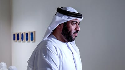 Curator Nasser Abdullah at the opening of Intimaa: Belonging at NYUAD Art Gallery Project Space. Victor Besa / The National