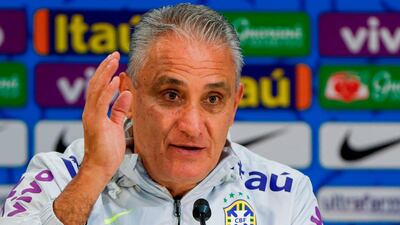 Brazil manager Tite speaks during a press conference after a training session at Beira-Rio stadium in Porto Alegre. AFP