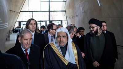 Mohammad Abdulkarim Al Issa and religious leaders of his delegation visit the POLIN Museum of the History of Polish Jews. AFP