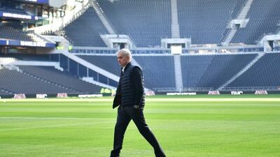 Tottenham Hotspur's manager Jose Mourinho walks the pitch ahead of the Premier League match against Bournemouth at the Tottenham Hotspur Stadium. EPA