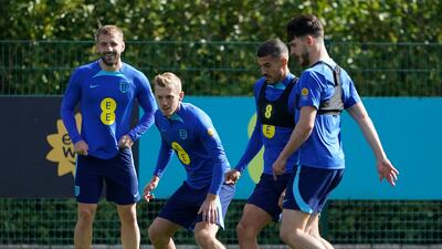 England's Luke Shaw, James Ward-Prowse, Conor Coady and Declan Rice.