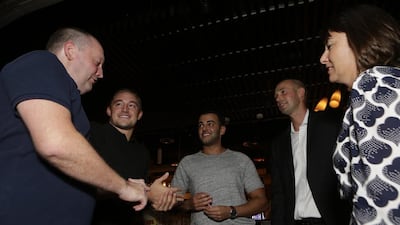 From left, Chris Battle, Sam Barrett, Daniel Djokaran, James Hodgetts and Joanne Alford during the last Property Hub Meetup in Dubai. Jeffrey Biteng / The National