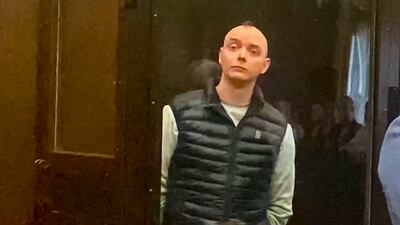 Ivan Safronov before the court session in Moscow on Monday. Moscow City Court via AP