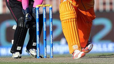 Graeme Smith of Virgo Super Kings in action against Leo Lions during the Masters Champions League match at the Sharjah Cricket Stadium in Sharjah . ( Satish Kumar / The National )
