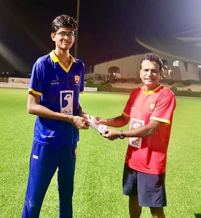 Coach Sandeep Dhuri with Yash Punja during his youth cricket years in the UAE. Photo: Sandeep Dhuri
