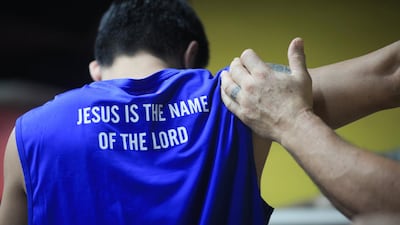 Manny Pacquiao has his shoulder worked on. Jake Verzosa for The National