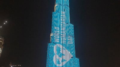 Burj Khalifa lights up for World Humanitarian Day. Photo: Antonie Robertson / The National