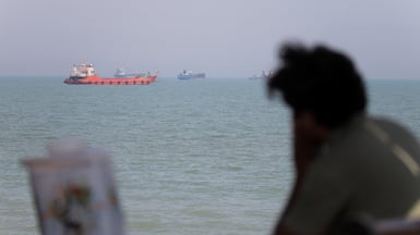 Vessels in the Strait of Hormuz near the beach of Bandar Abbas, Iran. It will take some time before shipping activity is restored to normality along the strait. Reuters