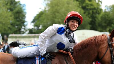 Hayley Turner dismounts Thanks Be after winning the Sandringham Stakes during day four of Royal Ascot at Ascot Racecourse. Press Association