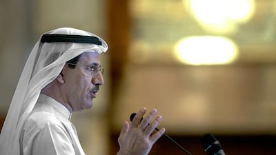 Sultan Al Mansouri, the Minister of Economy, addresses the FNC during a night session at the council’s headquarters in Abu Dhabi last June. Mona Al Marzooqi/ The National