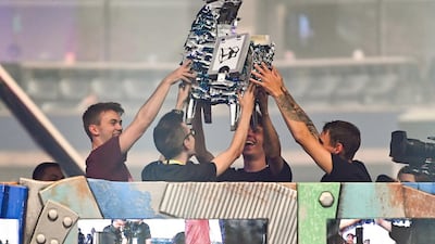 Fortnite team Chicken Champions are awarded the Silver Llama after winning set two during the Fortnite World Cup Finals e-sports event at Arthur Ashe Stadium. USA TODAY Sports