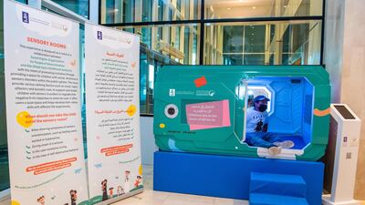 A child sits inside the newly-launched sensory pod in Al Jimi Mall, Al Ain.