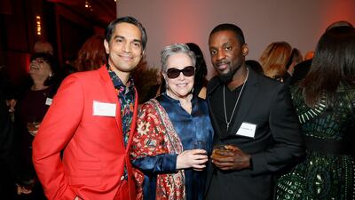 Sami Khan, Kathy Bates and Bruce Franks Jr attend the luncheon. AP