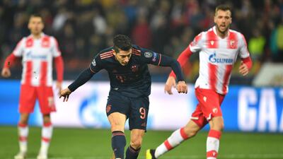 Robert Lewandowski scores his fourth against Red Star. AFP