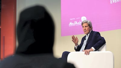John Kerry, former US Secretary of State speaking at the Abu Dhabi International Book Fair held at Abu Dhabi National Exhibition Centre in Abu Dhabi.