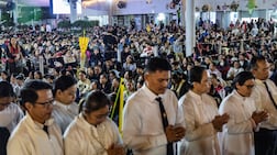 A vast number of Filipinos attend a Simbang Gabi service at St Mary's Catholic Church in Oud Metha. Antonie Robertson / The National