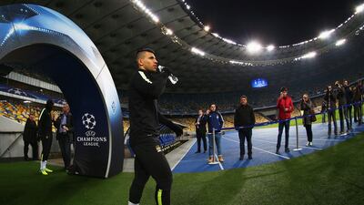 Sergio Aguero walks out of the tunnel during a Manchester City training session ahead of their UEFA Champions League round of 16 match against Dynamo Kiev at the Olympic Stadium on February 23, 2016 in Kiev, Ukraine. Michael Steele/Getty Images