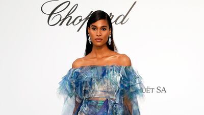 French model Cindy Bruna in Spring 2019 Balmain Haute Couture. Photo: EPA