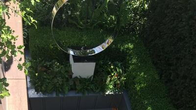 Kate Gould - City Living view down to shaded entrance area. Courtesy RHS Chelsea Flower Show)