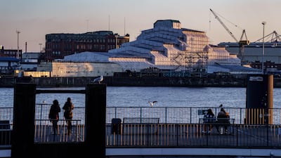 The Dilbar, covered with plastic sheets, is docked in a shipyard of Blohm & Voss in the harbour of Hamburg, Germany. AFP