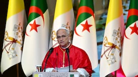 Pope Leo XIV addresses an audience on the first day of his visit to Algeria. AFP