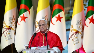 Pope Leo XIV addresses an audience on the first day of his visit to Algeria. AFP