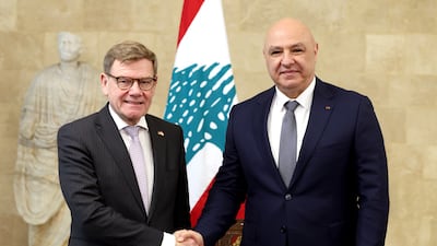 Lebanese President Joseph Aoun repeated his call for talks with Israel during a meeting with German Foreign Minister Johann Wadephul, left, in Beirut on Friday. PA