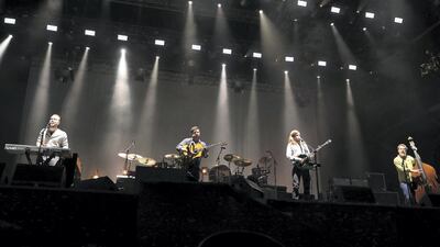 Mumford and Sons perform at the du Arena in Abu Dhabi Saturday night. Pawan Singh / The National