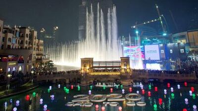 An event at the fountain at the Burj Khlaifa to recognise 2020 days until Expo Dubai 2020. Wam