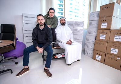 Dukkantek started off with its three co-founders, from left, Shadi Joulani, Sanad Yaghi and Ali Al Sayegh, and has now expanded to 140 people in just over one year. Victor Besa / The National