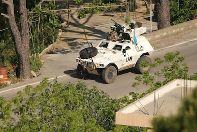 A Unifil armored vehicle patrols the southern Lebanese border area. AFP