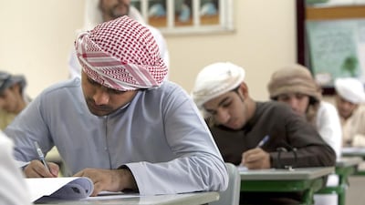 Students takes their exam at the end of the school year at the Al Rams Secondary School for Boys in Ras Al Khaimah. Jeff Topping / The National