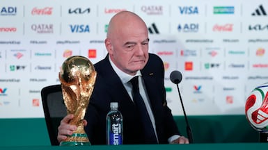 Fifa president Gianni Infantino at a press conference on the eve of the World Cup opening match in Mexico City. Mr Infantino said he hopes that 'when Iran plays, there will be a positive atmosphere' as that is the spirit of football. EPA